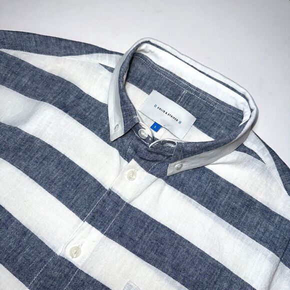 Solid & Striped Men's Cotton Linen Long Sleeve Beach Shirt Sz Large Rare D/C - Picture 3 of 11